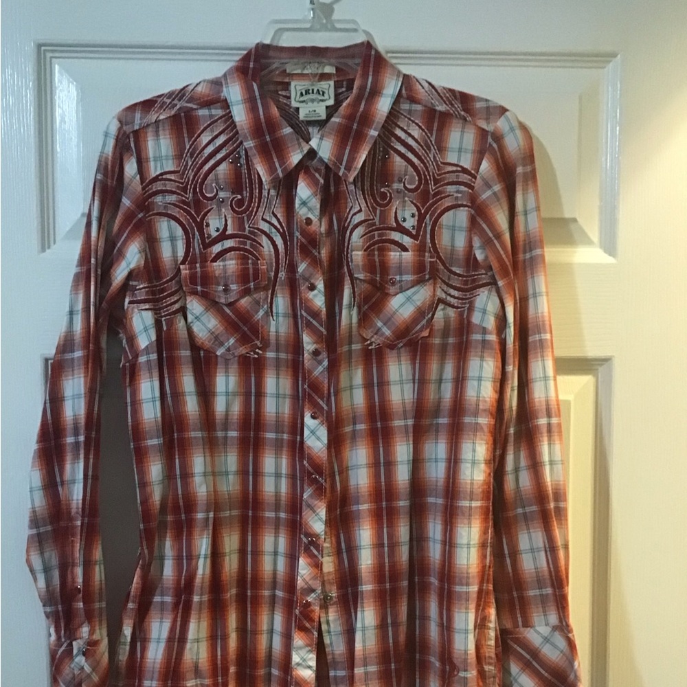 Rust Plaid Western Shirt with Embroidered Yoke